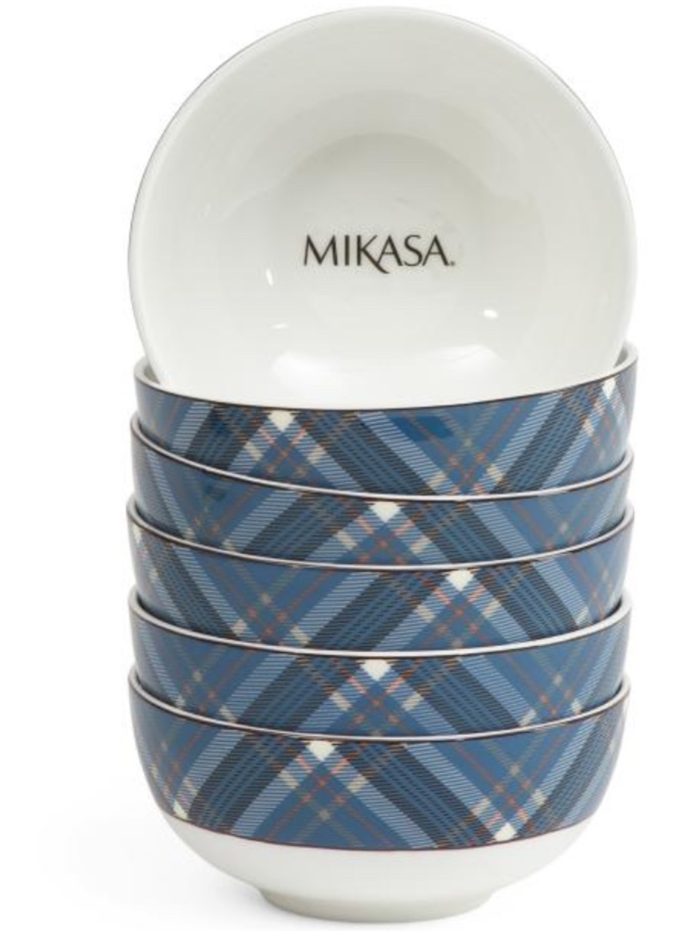 Mikasa Blue Plaid Ceramic Bowl Set